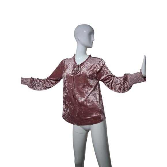 Mystree Crushed Velvet Smocked Women's size Medium Casual Career Peasant Top - Picture 4 of 15